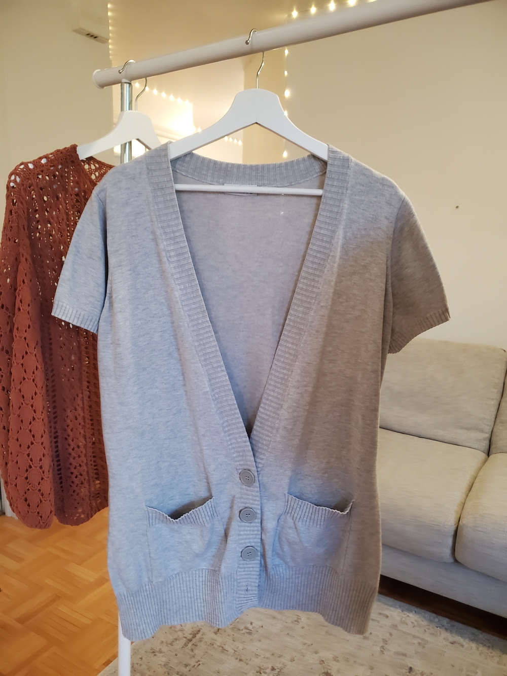 Yessica Women's Light Gray Ribbed Collar Cardigan
